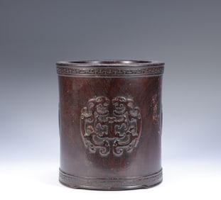 Chinese Zitan Wood Carved Brushpot