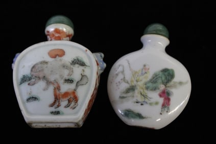 Two Chinese Famille Rose Porcelain Snuff Bottle