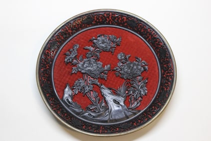 Chinese Red Lacquer Wood Plate