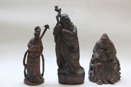 Lot of 3 Chinese Bamboo Carved Figural
