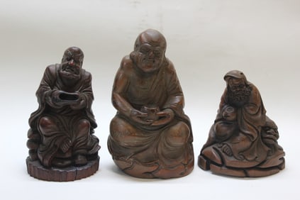 Lot of 3 Chinese Bamboo Carved Buddha Figural