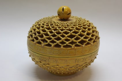 Chinese Yellow Glazed Porcelain Incense Burner
