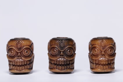 Lot of 3 Chinese Bone Carved Beads