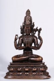 Qing Chinese Bronze Four Arms Guanyin Sculpture