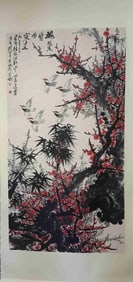 Chinese Ink Color Flowers Scroll Painting,Signed