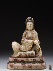 Chinese Furong Soapstone Carved Guanyin Statue