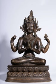 Qing Chinese Mix-metal Bronze Guanyin Sculpture