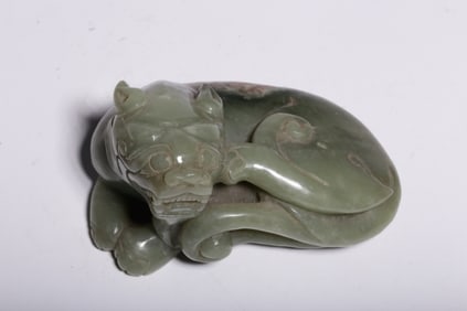 Chinese Hetian Jade Carved Beast w Russet