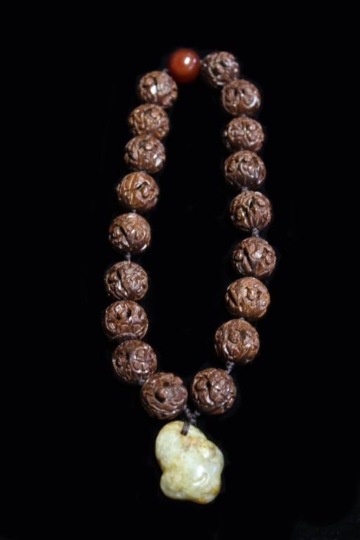 A Chinese Carved Beads Prayer Bracelet w Jade (1 of 4)