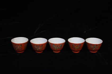 Chinese Famille Rose Porcelain Cups Set,19th.C