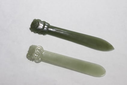 Two Qing Chinese Jade Carved Hair Pin