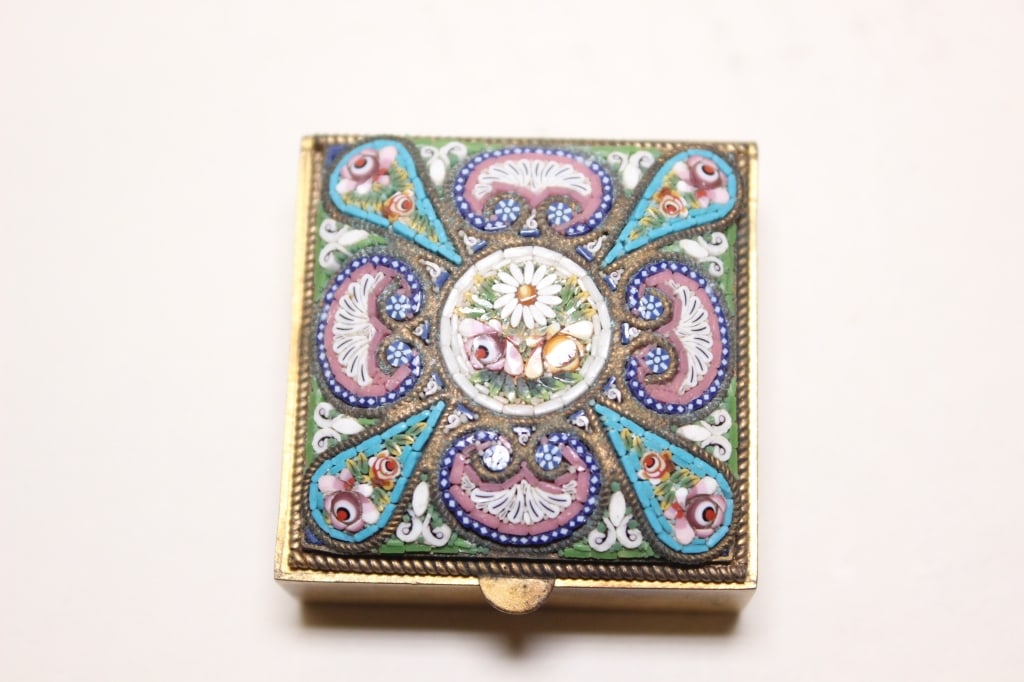 Vintage Italian Micro Mosaic Brass Floral Pill Box (1 of 7)