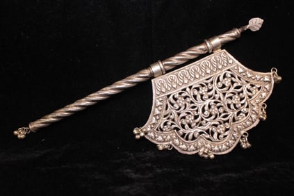 Antique Indian Silver Engrave Religious God Fan