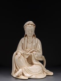 Chinese White Glazed Porcelain Seat Guanyin Statue
