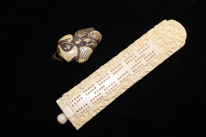 Vintage Japanese Carved Checker and Netsuke