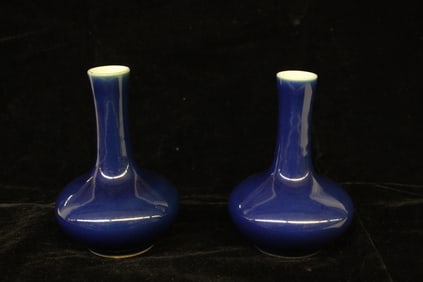 Pair of Chinese Blue Monochrome Porcelain Vases19t