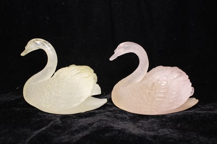 Two Daum Glass Swan Figurines