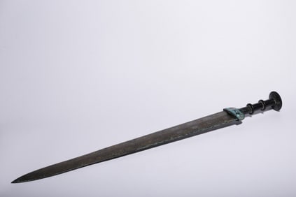 Chinese Bronze Sword w Turquoise Inlaid