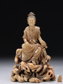 Chinese Soapstone Carved Guanyin Statue