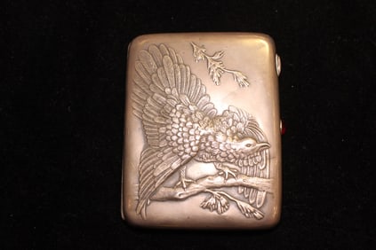 Russian Silver Cigarette Case w ith Chased Bird