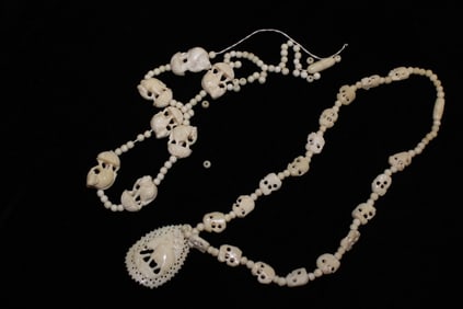Two Vintage Bone Carved Necklace