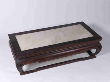 Chinese Wood Low Table w Marble Inlaid