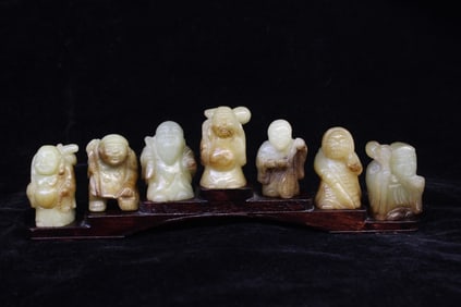 Chinese Jade Carved Figurines Set