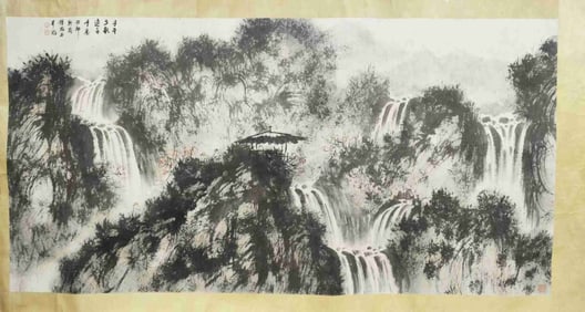 Chinese Ink Color Scroll Landscape Painting,