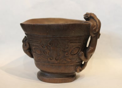 Chinese Bamboo Carved Vessel w Chilong