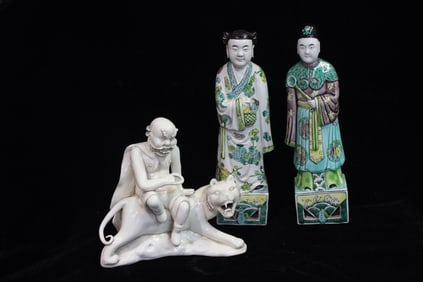 Three Chinese Glazed Porcelain Figurines