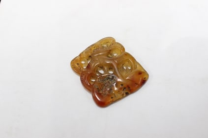 Chinese Agate Carved Plaque Pendant