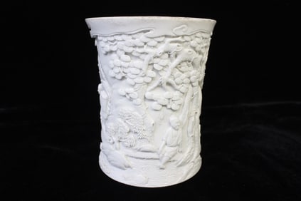 Chinese White Glazed Porcelain Brushpot
