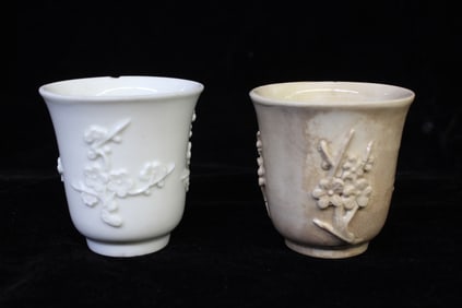 Two Chinese White Glazed Porcelain Cups