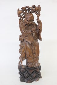 19th.C Chinese Wood Carved Shou Figural