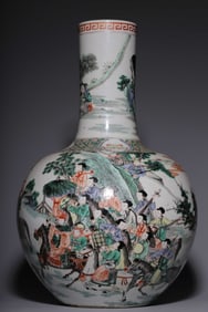 Chinese Wucai Glazed Tianqiu Figural Vase,Mark
