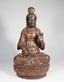 Chinese Chengxiang Wood Carved Guanyin Statue