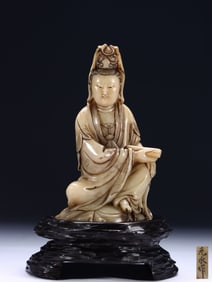 Chinese Soapstone Carved Guanyin Statue