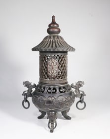 Chinese Zitan Wood Carved Footed Incense Burner