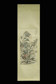Chinese Ink Color Landscape Scroll Painting