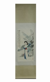 Chinese Ink Color Scroll Painting w Signature