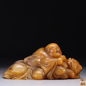 Chinese Yellow Soapstone Carved Buddha Statue