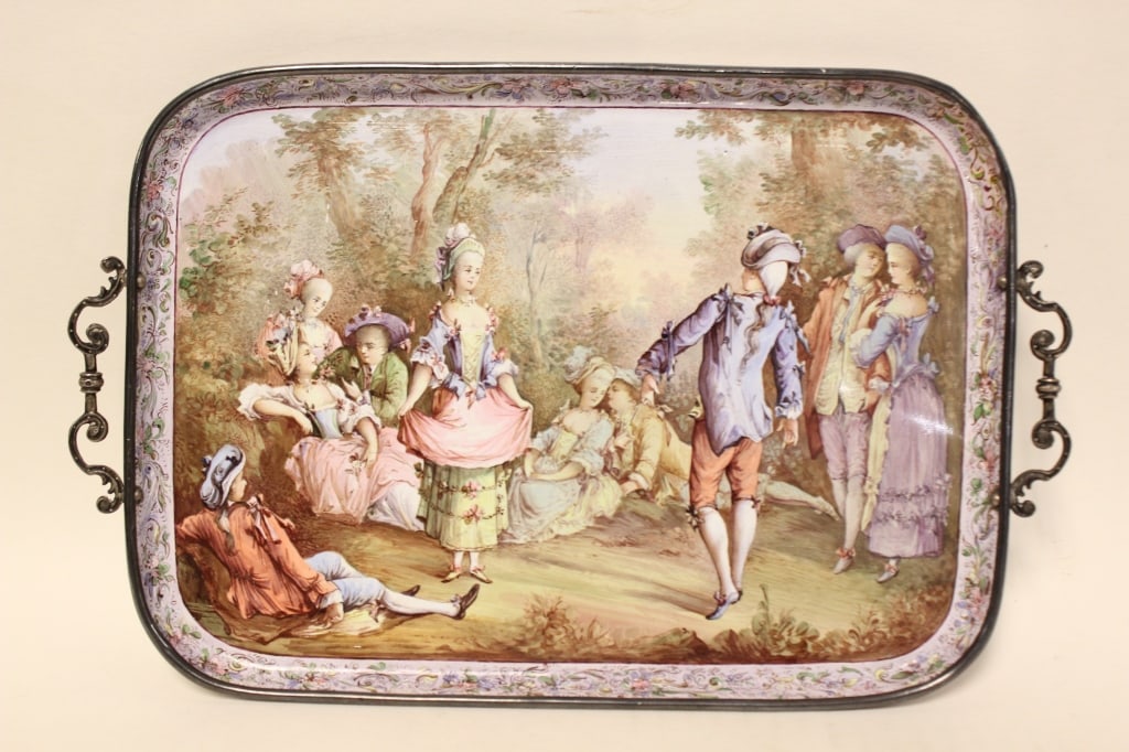 Fine Viennese Enamel on Silver Tray w Two Handles (1 of 6)