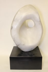 Modern White Marble Sculpture on Stand
