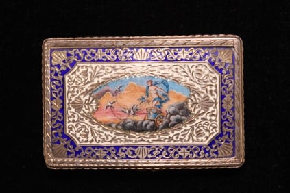 Rectangular Antique Enamel Silver Box w Aphrodite