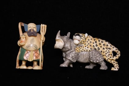 Two Vintage Japanese Bone Carved Netsukes