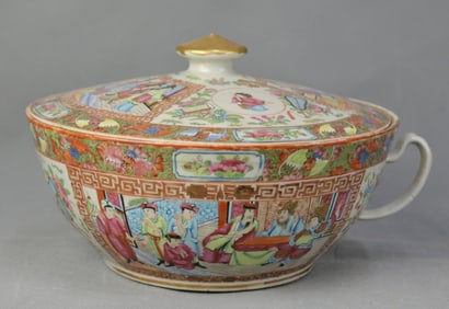 Vintage Chinese Rose Medallion Chamber Pot and Cover