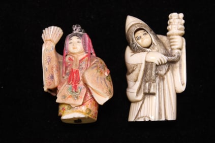 Two Vintage Japanese Bone Carved Netsukes