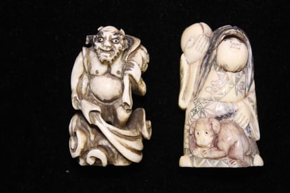 Two Vintage Japanese Bone Carved Netsukes