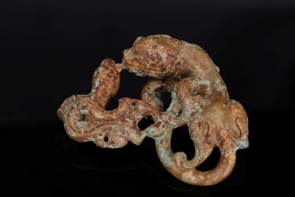 Chinese Archaic Jade Carved Chilong w Russet