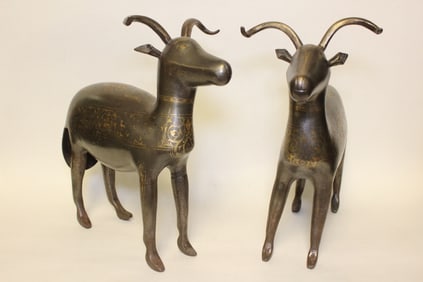 19th.C Persian Gold Inlaid Antelope, Pair